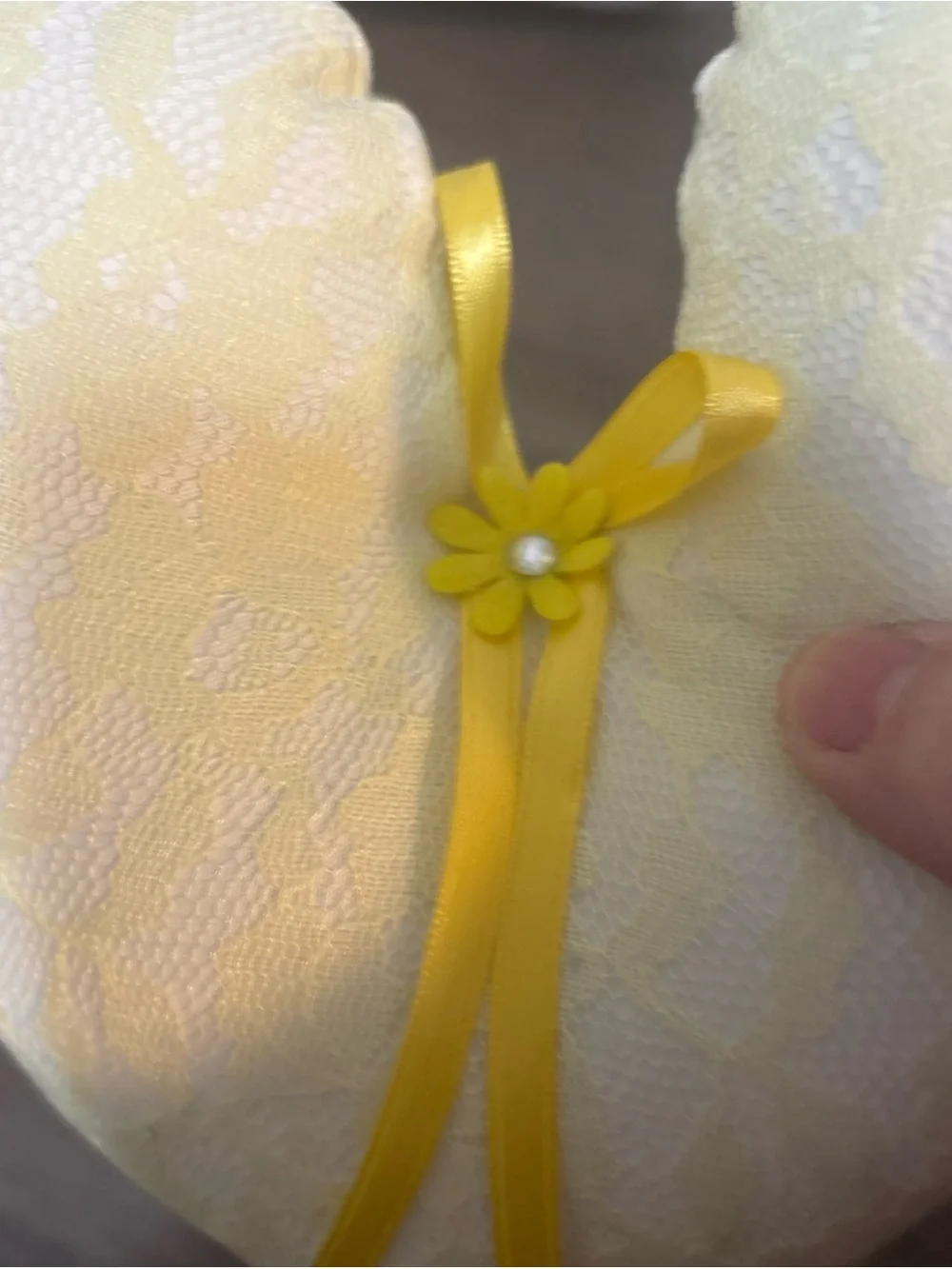 Heart Lace Accent Pillow with Yellow Ribbon - Soft Cream pack of 2